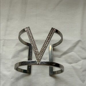 Vince Camuto Silver Crystal V Open Cuff Bracelet